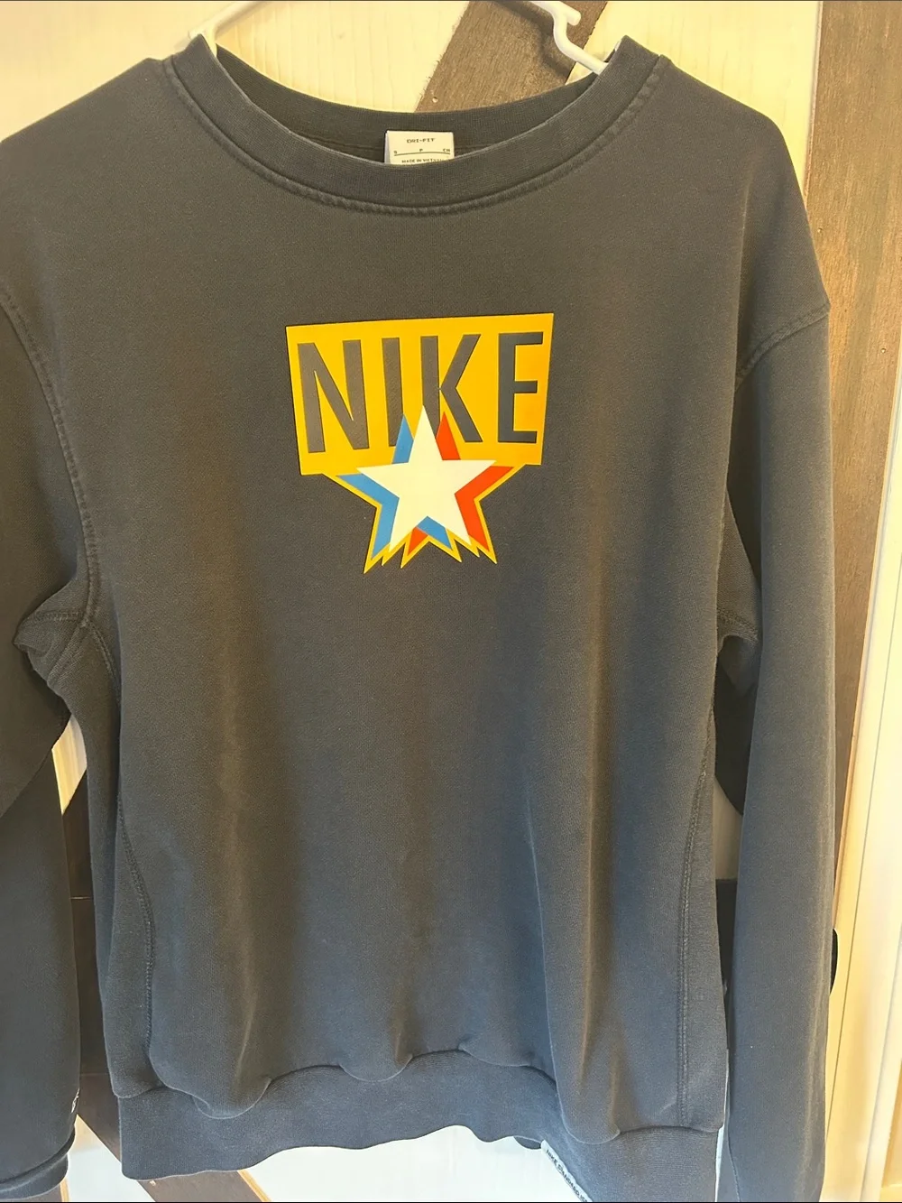 Nike Charcoal Gray Crewneck Sweatshirt with Yellow & Multi-Star Logo